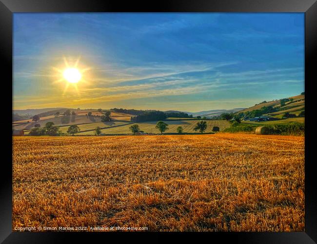 Looking across the fields at Twitchen, South Shrop Framed Print by Simon Marlow