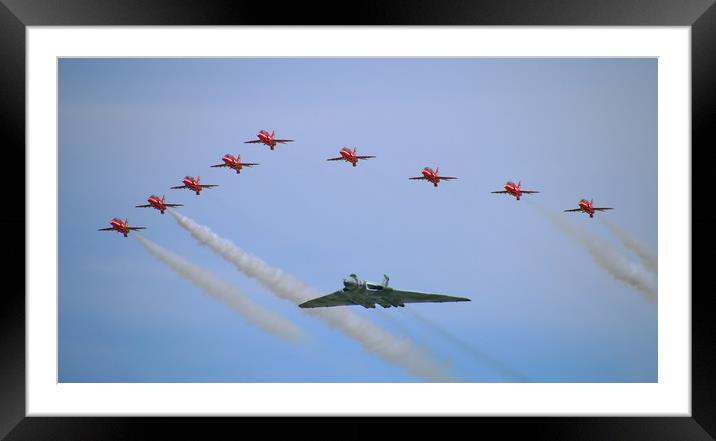 The Majestic Vulcan and Red Arrows in their Final  Framed Mounted Print by Simon Marlow