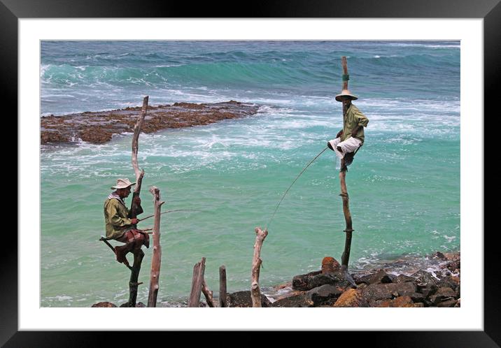 Majestic Stick Fisherman in Sri Lanka Framed Mounted Print by Simon Marlow