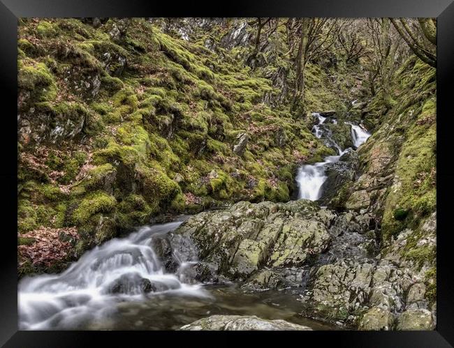 Stream running down in the Elan Valley, Wales Framed Print by Simon Marlow