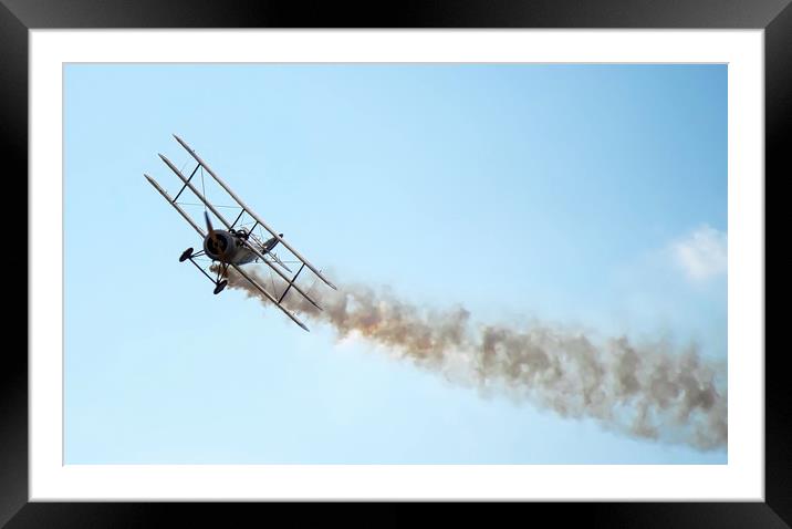 Sopwith Triplane flying with smoke behind Framed Mounted Print by Simon Marlow