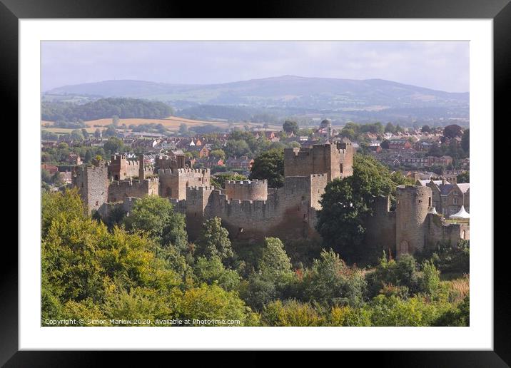A view looking down on Ludlow Castle Framed Mounted Print by Simon Marlow