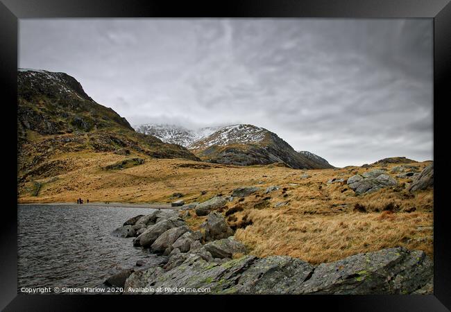 Llyn Idwal lake in Snowdonia National Park, Wales Framed Print by Simon Marlow