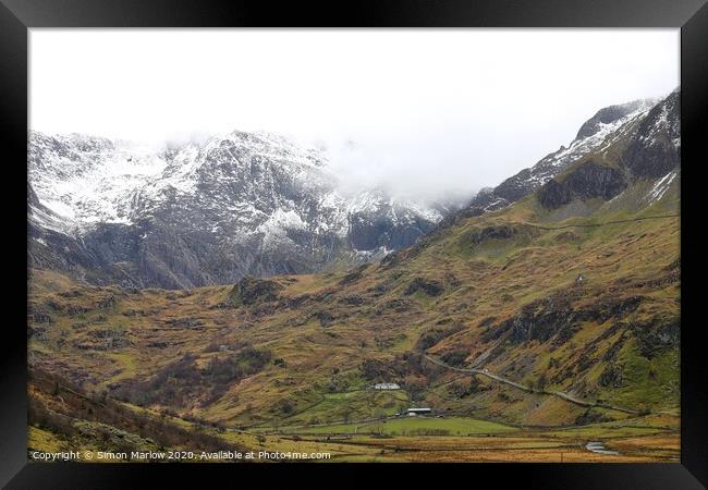 Ogwen valley in Snowdonia National Park Framed Print by Simon Marlow