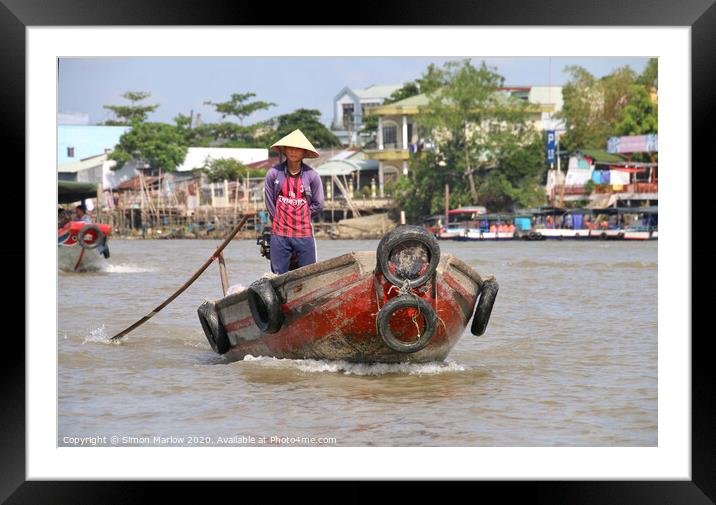 Small boat on the Mekong Delta at Tra On Framed Mounted Print by Simon Marlow