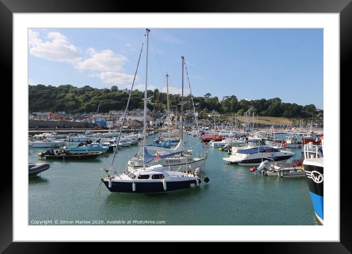 Boats in the Lyme Regis harbour moorings Framed Mounted Print by Simon Marlow