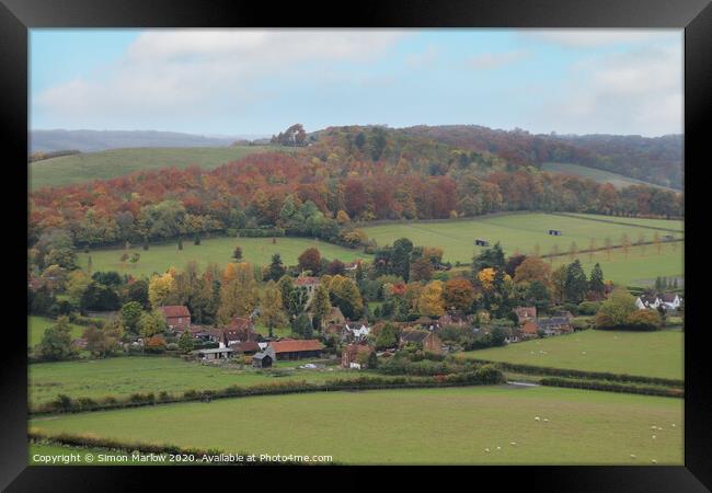 Overlooking the village of Turville Framed Print by Simon Marlow
