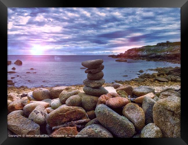 Serene Stacked Pebbles Framed Print by Simon Marlow