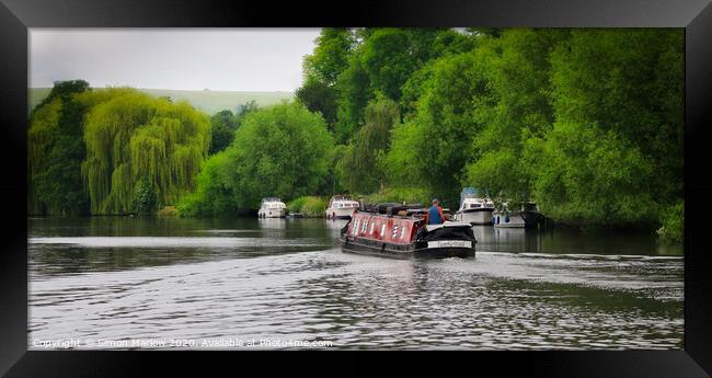 Barge on the Thames at Goring Framed Print by Simon Marlow