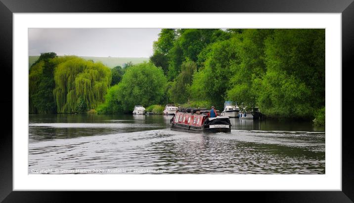 Barge on the Thames at Goring Framed Mounted Print by Simon Marlow