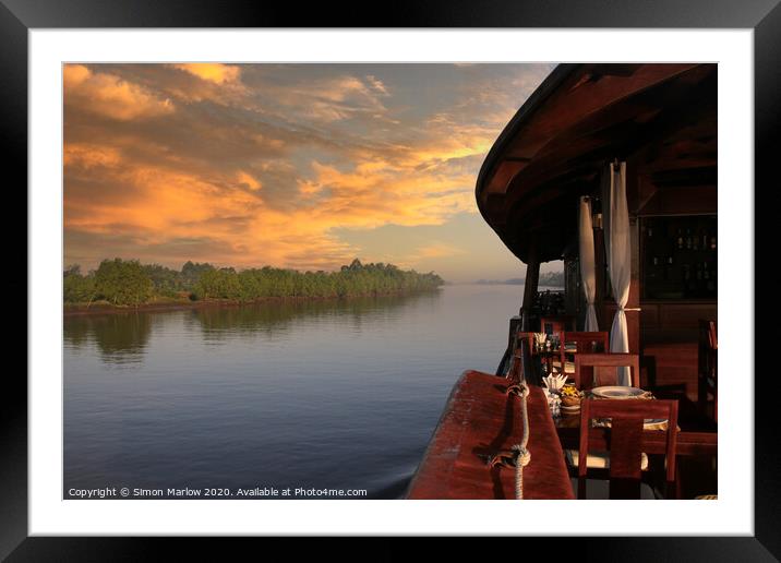 Golden Serenity on Mekong Delta Framed Mounted Print by Simon Marlow