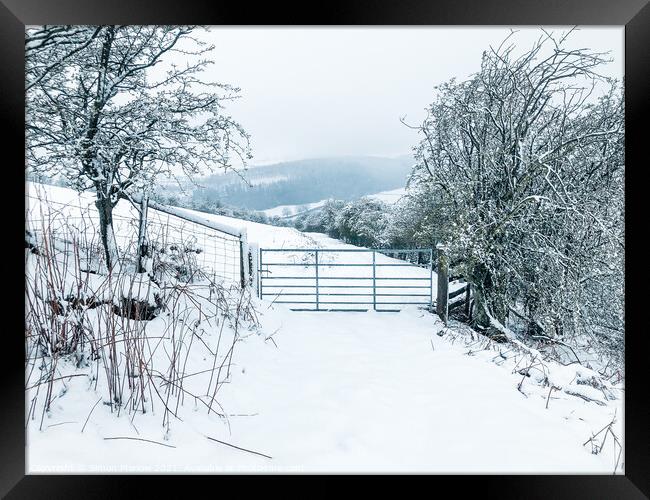 Beautiful snow scene of South Shropshire Framed Print by Simon Marlow