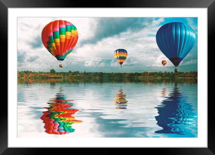 Hot Air Balloons reflecting over water Framed Mounted Print by Simon Marlow