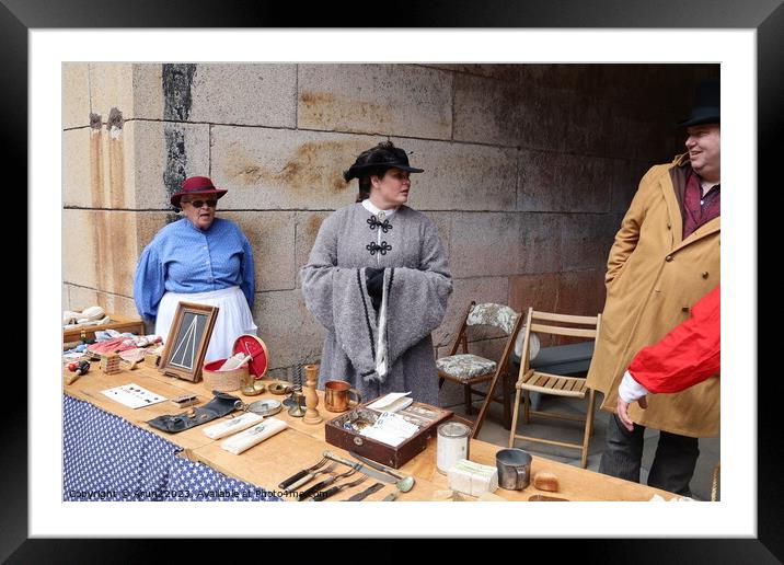Vendors selling supplies, Civil War Reenactment,fort point, San  Framed Mounted Print by Arun 