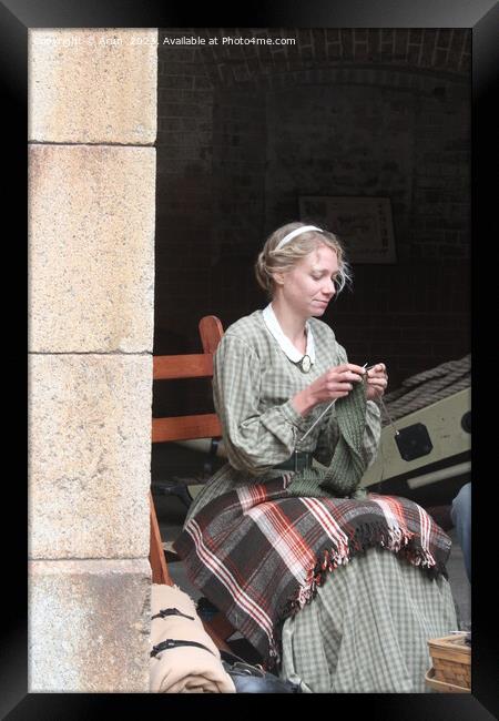 Woman Knitting, Civil War reenactment, San Francisco Framed Print by Arun 