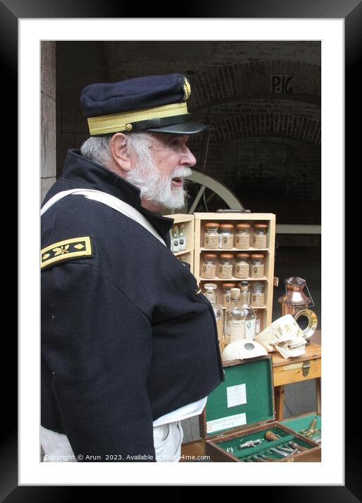 Doctor with medicine equipment, Civil War reenactment, San Franc Framed Mounted Print by Arun 