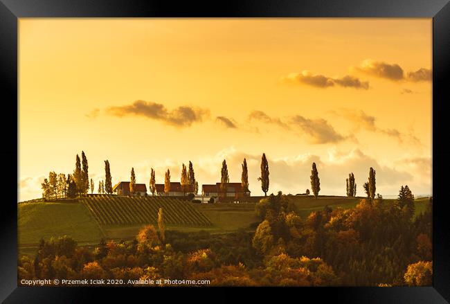 South styria vineyards landscape, Tuscany of Austria. Sunrise in autumn. Framed Print by Przemek Iciak