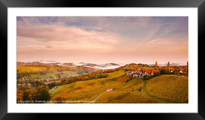 South styria vineyards landscape, near Gamlitz, Grape hills view from wine road in autumn. Framed Mounted Print by Przemek Iciak