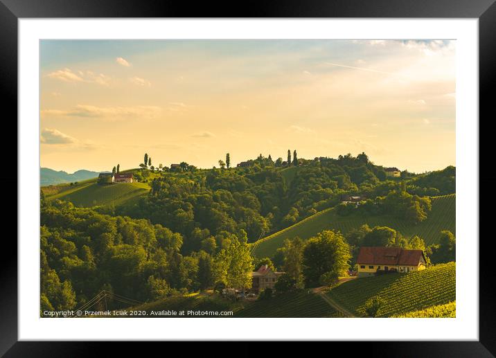 A Beautiful Sunset over a Styrian Vineyard in Austria Framed Mounted Print by Przemek Iciak