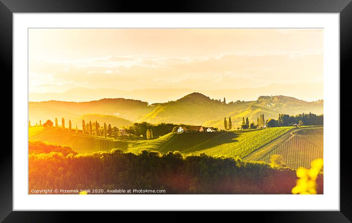 South styria vineyards landscape, near Gamlitz, Austria, Eckberg, Europe. Grape hills view from wine road in spring. Tourist destination, panorama Framed Mounted Print by Przemek Iciak