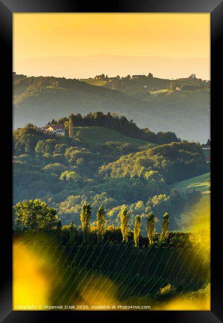 South styria vineyards landscape, near Gamlitz, Austria, Eckberg, Europe. Grape hills view from wine road in spring. Tourist destination, vertical photo Framed Print by Przemek Iciak