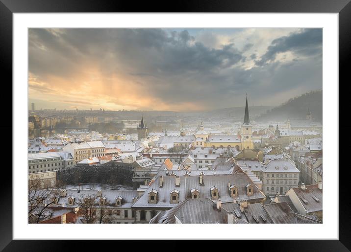 Snowy Roofs on Prague  Framed Mounted Print by federico stevanin