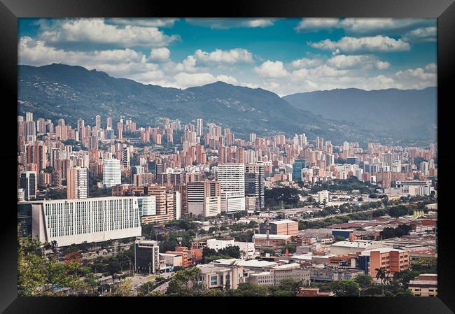 buildings and the mountains in Medellin, Colombia Framed Print by federico stevanin
