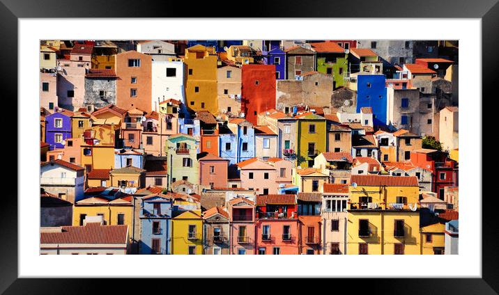 Colorful houses in Bosa, Sardinia Framed Mounted Print by federico stevanin