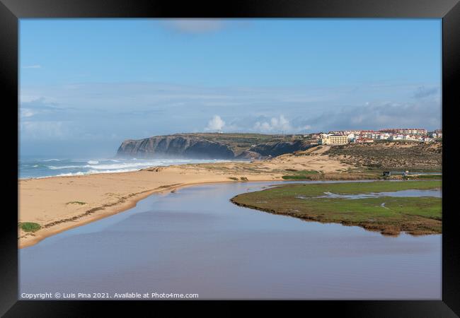 Praia da Foz do Sizandro beach in Torres Vedras, Portugal Framed Print by Luis Pina
