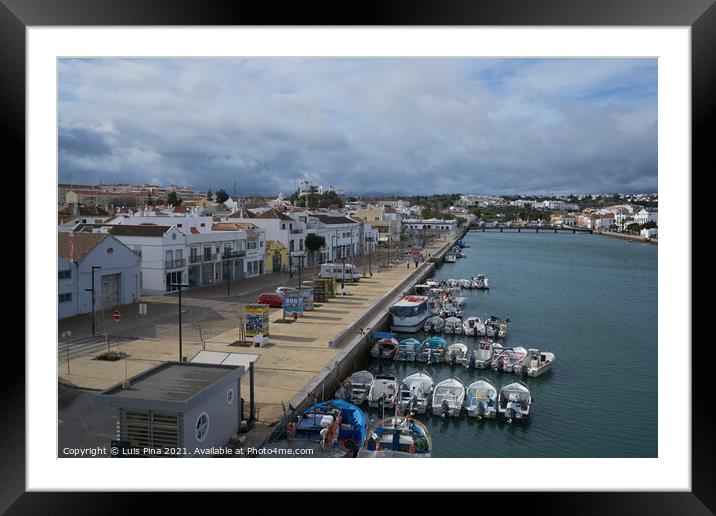 Tavira city view with boats in river gilao in Algarve, Portugal Framed Mounted Print by Luis Pina