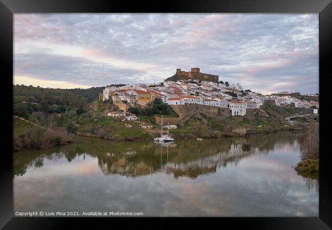 Mertola city view at sunset with Guadiana river in Alentejo, Portugal Framed Print by Luis Pina