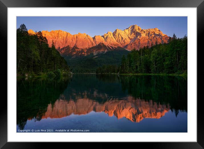 Zugspitze mountain view from Eibsee lake in Germany Framed Mounted Print by Luis Pina