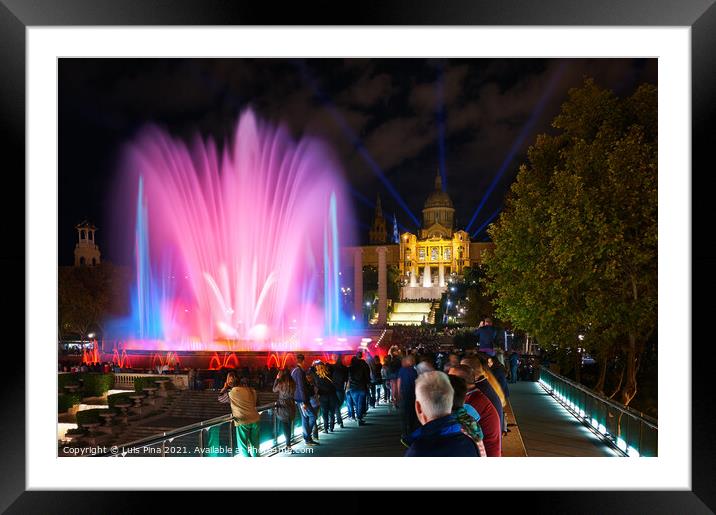 Magic Fountain Barcelona full with colors at night, in Spain Framed Mounted Print by Luis Pina