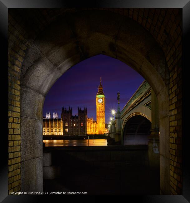 Big Ben Palace of Westminster at night in London, England Framed Print by Luis Pina