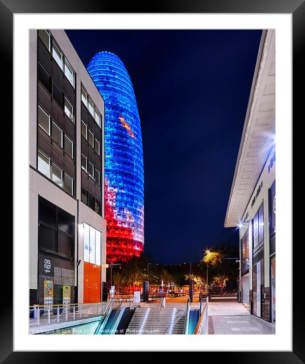 Agbar Tower in Barcelona, Spain at night Framed Mounted Print by Luis Pina