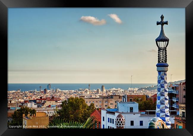 Park Guell Tower Framed Print by Luis Pina
