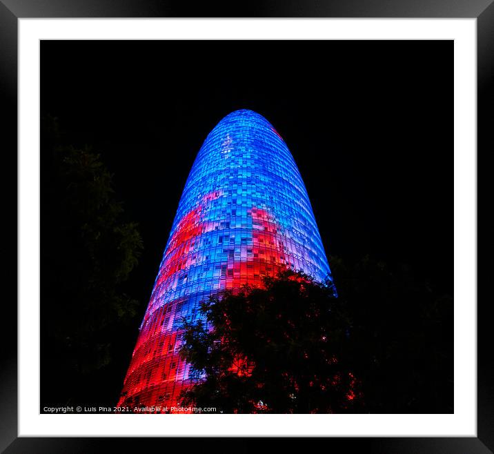 Agbar Tower in Barcelona, Spain at night Framed Mounted Print by Luis Pina