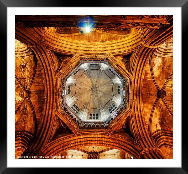 Ceiling of Barcelona Cathedral Framed Mounted Print by Luis Pina