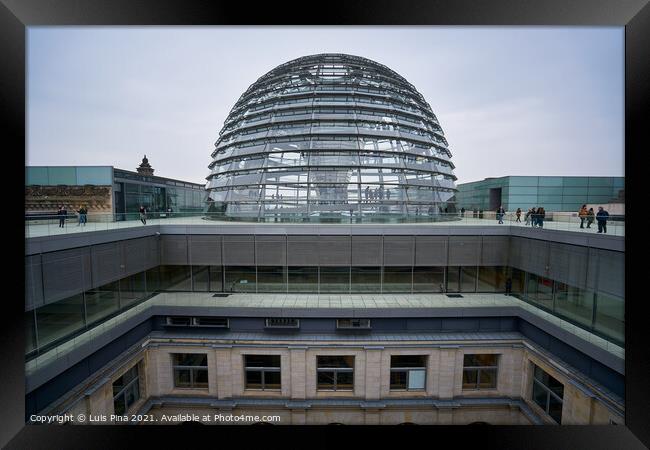 Top glass structure on top of the German parliament in Berlin Framed Print by Luis Pina