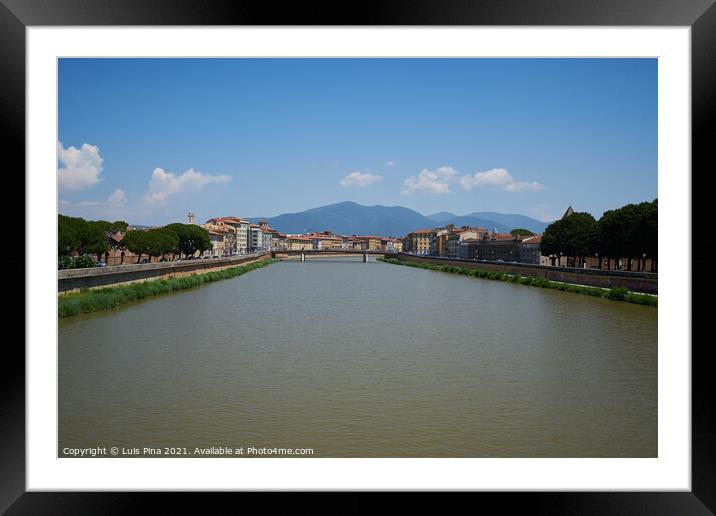View of Pisa and Arno River from Ponte della Cittadella bridge Framed Mounted Print by Luis Pina