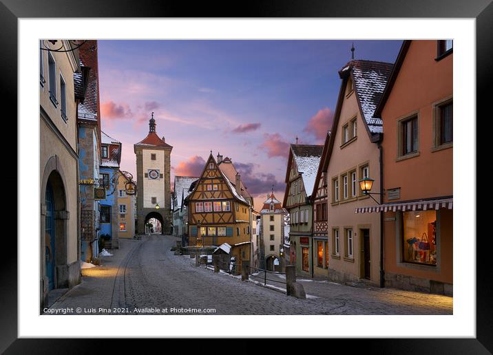 Rothenburg ob der Tauber view of traditional medieval houses at sunset, in Germany Framed Mounted Print by Luis Pina