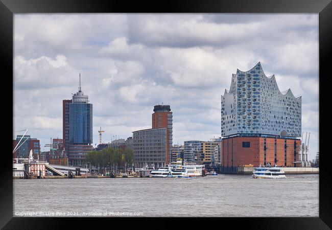 Elbphilharmonie concert hall in Hamburg with the boats marina on the front Framed Print by Luis Pina