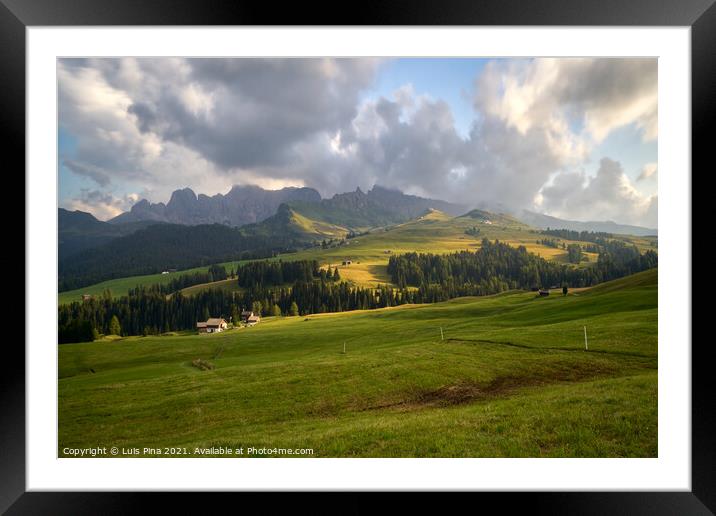 Aerial view with Drone Sassolungo mountains on the Italian Alps Dolomites Framed Mounted Print by Luis Pina
