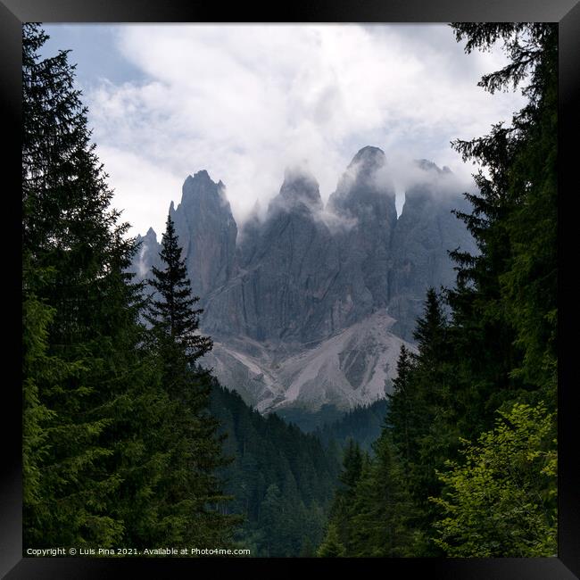 View of Furchetta mountain between trees on the Dolomites Italian Alps mountains Framed Print by Luis Pina