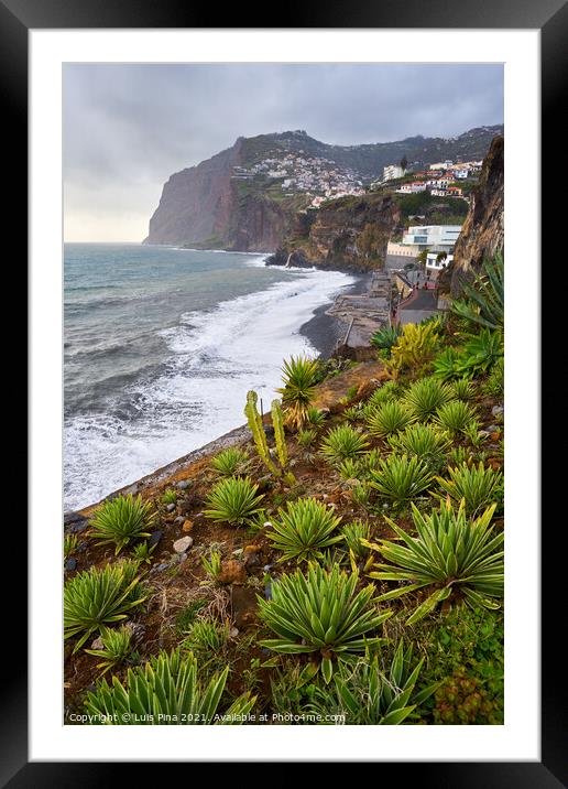 View of Cape Girão with Cactus on the foreground in Camara de Lobos, Madeira Framed Mounted Print by Luis Pina