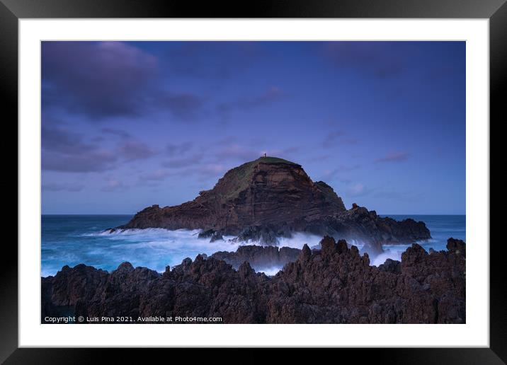 Mole islet landscape in Porto Moniz in Madeira at night Framed Mounted Print by Luis Pina