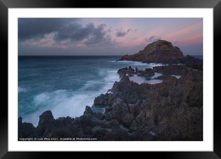 Mole islet landscape in Porto Moniz in Madeira at sunset Framed Mounted Print by Luis Pina