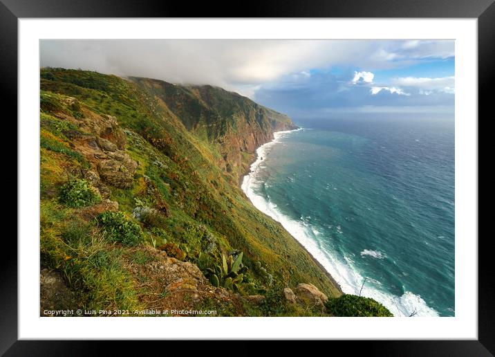 View of the landscape from Ponta do Pargo lighthouse Framed Mounted Print by Luis Pina
