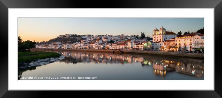 Panorama view of Alcacer do Sal cityscape from the other side of the Sado river at sunset Framed Mounted Print by Luis Pina