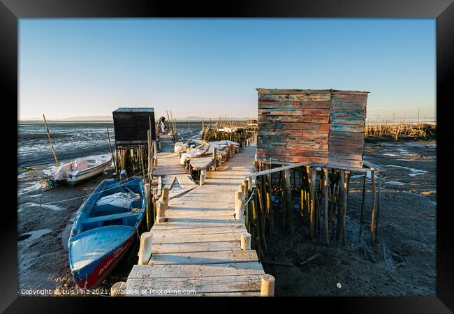 Carrasqueira Palafitic Pier in Comporta, Portugal with fishing boats Framed Print by Luis Pina